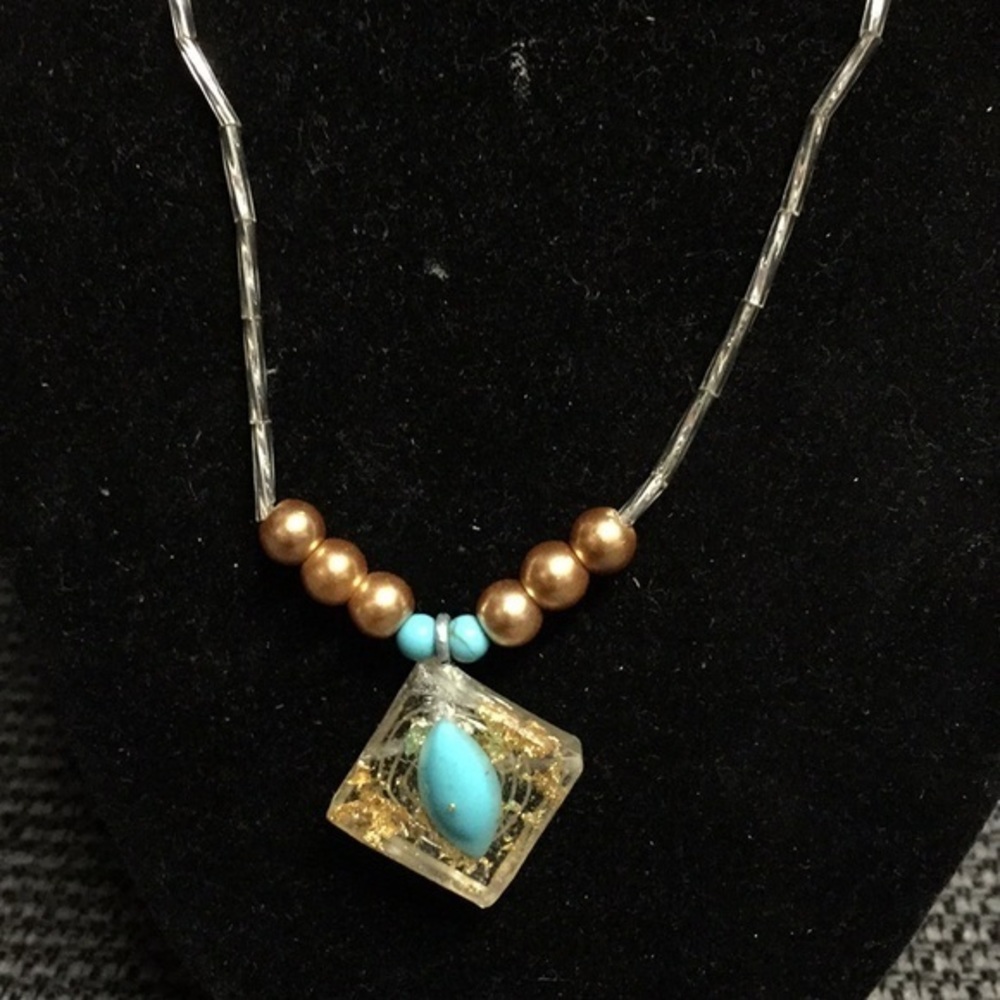 turquoise diamond  orgonite necklace